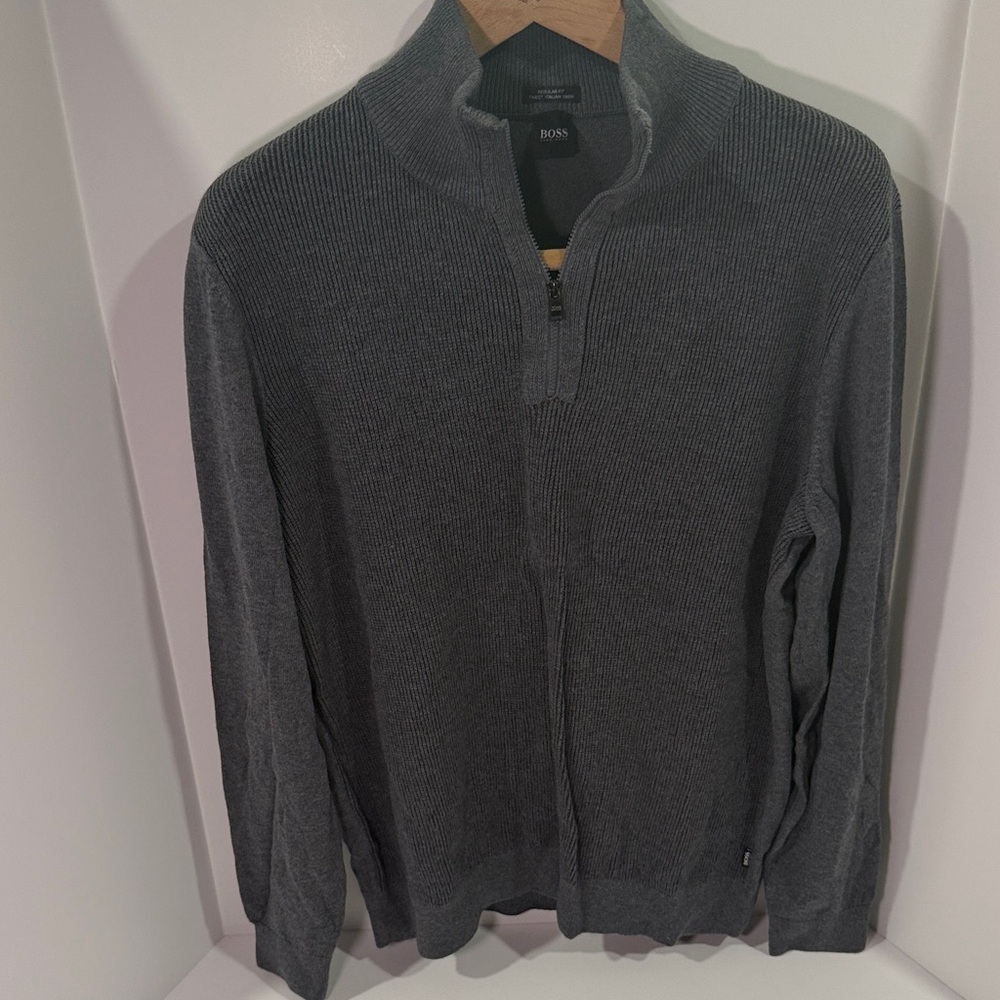 BOSS Men's Hugo Boss Charcoal Zip-Up Sweater
